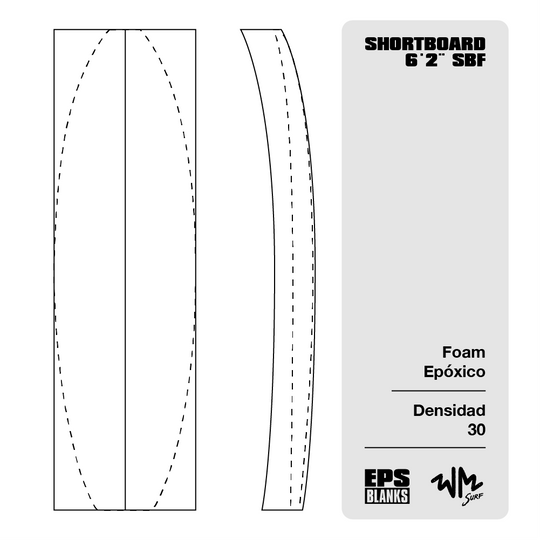 Foam Epoxico EPS Blanks 6'2'' SBF de Densidad 30