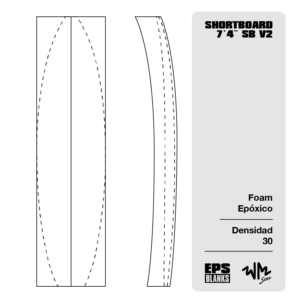 Foam Epoxico EPS Blanks 7'4'' SB V2 de Densidad 30