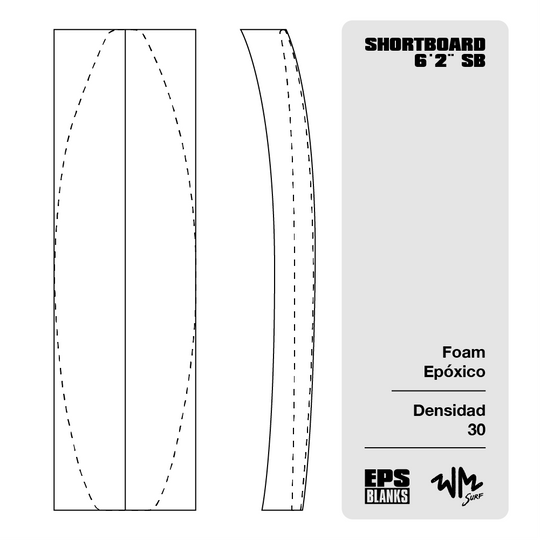 Foam Epoxico EPS Blanks 6'2'' SB de Densidad 30