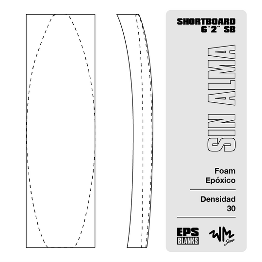 Foam Epoxico EPS Blanks 6'2'' SB de Densidad 30