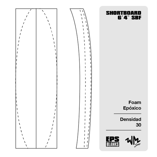 Foam Epoxico EPS Blanks 6'4'' SBF de Densidad 30