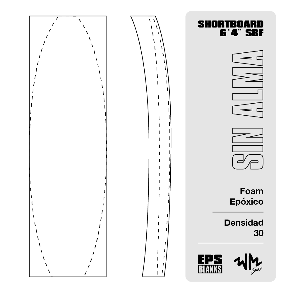Foam Epoxico EPS Blanks 6'4'' SBF de Densidad 30