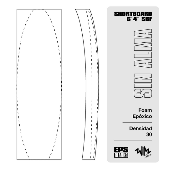 Foam Epoxico EPS Blanks 6'4'' SBF de Densidad 30