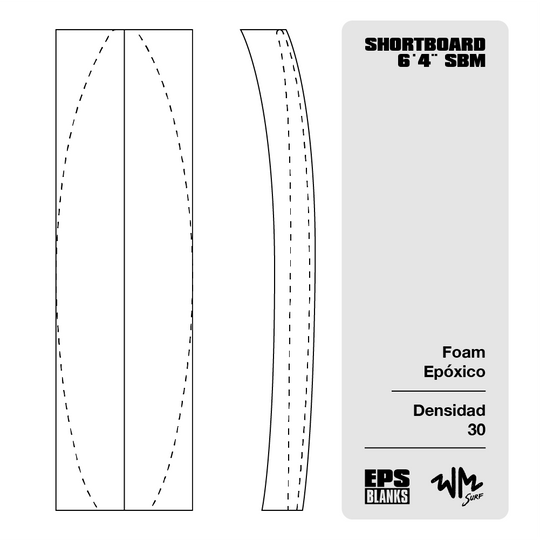 Foam Epoxico EPS Blanks 6'4'' SBM de Densidad 30