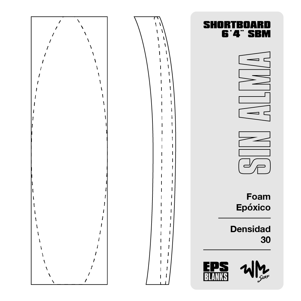 Foam Epoxico EPS Blanks 6'4'' SBM de Densidad 30