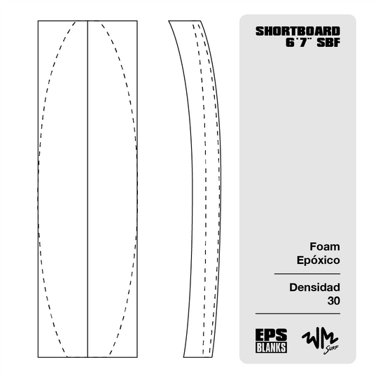 Foam Epoxico EPS Blanks 6'7'' SBF de Densidad 30