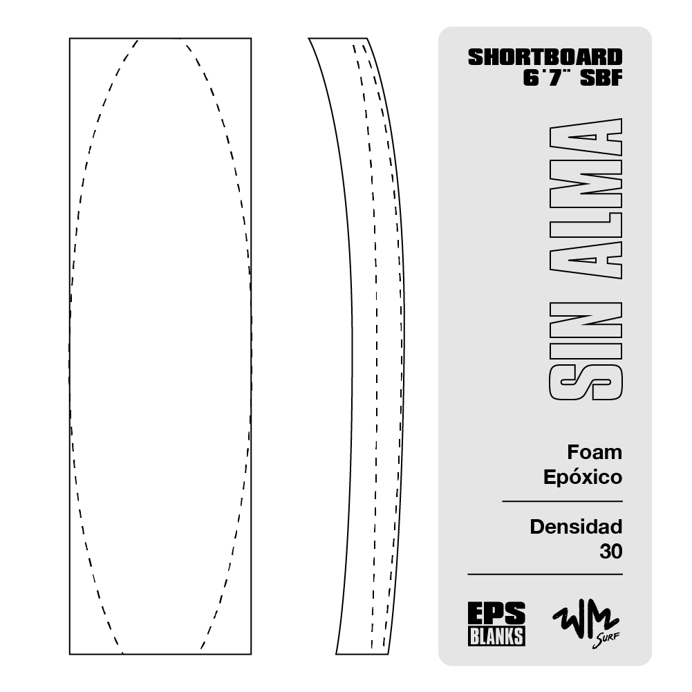 Foam Epoxico EPS Blanks 6'7'' SBF de Densidad 30