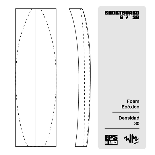 Foam Epoxico EPS Blanks 6'7'' SB de Densidad 30