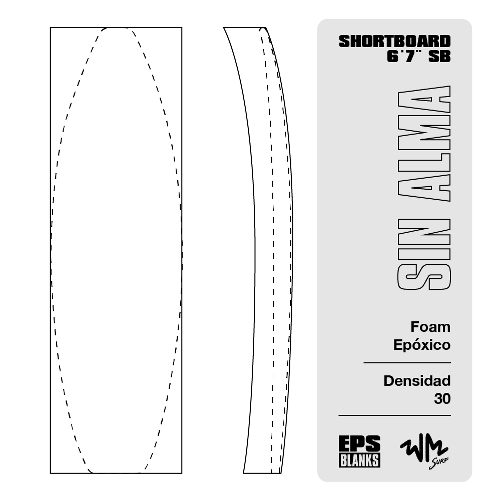 Foam Epoxico EPS Blanks 6'7'' SB de Densidad 30