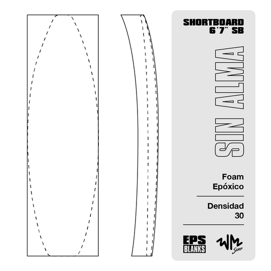 Foam Epoxico EPS Blanks 6'7'' SB de Densidad 30