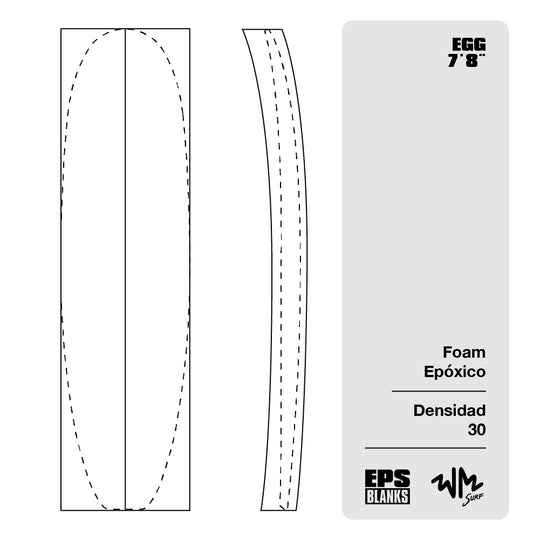 Foam Epoxico EPS Blanks 7'8'' EGG de Densidad 30