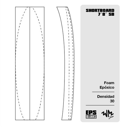 Foam Epoxico EPS Blanks 7'8'' SB de Densidad 30