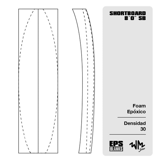 Foam Epoxico EPS Blanks 8'0'' SB de Densidad 30