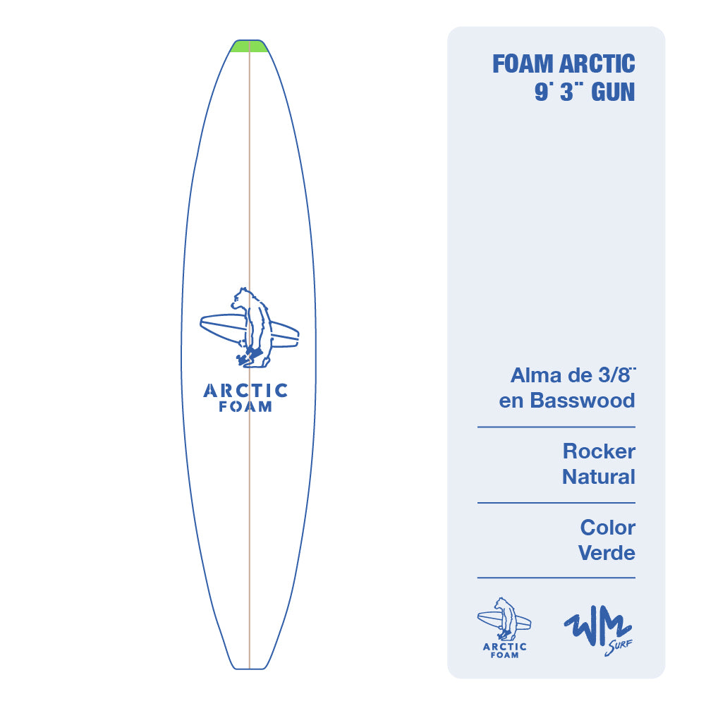 Foam Arctic 9'3'' Gun Verde con Rocker Natural