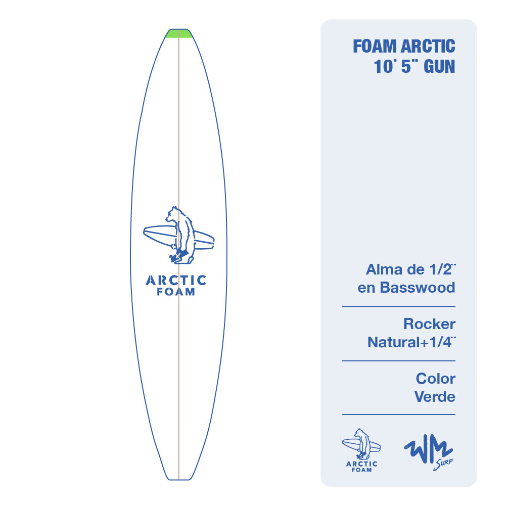 Foam Arctic 10'5'' Gun Verde con Rocker Natural +1/4''
